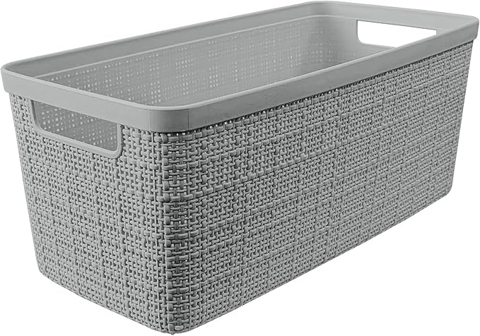 Curver Set of 8 Slim 6.8L Jute Decorative Plastic Organization and Storage Baskets - Perfect Bins for Home Office, Closet Shelves, Kitchen Pantry and All Bedroom Essentials, Grey - Image 3