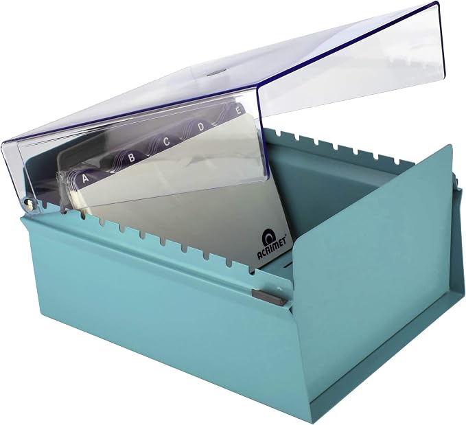 Acrimet 6 x 9 Card File Holder Organizer Box Metal Base Heavy Duty (AZ Index Cards and Divider Included) (Green Color with Crystal Plastic Lid Cover) - Image 4