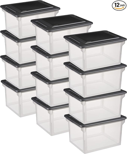Sterilite File Box Tote with Lids for Letter and Legal Folders, 12-Pack | Stackable Plastic Document Storage and Paper Organizer for Home, Office, Desk, and Dorm Organization by Sterilite