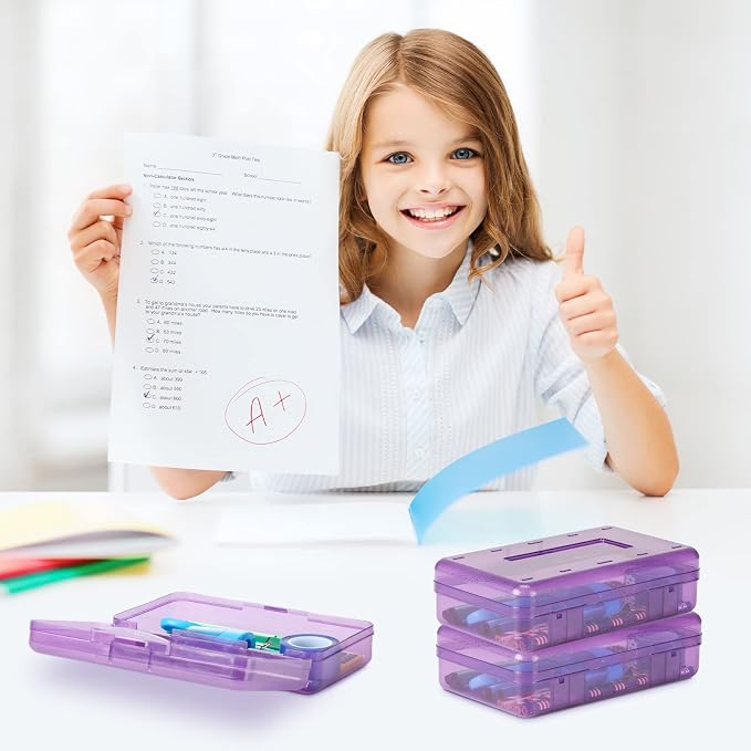 Fainne 24 Pack Pencil Boxes for School Clear Plastic Pencil Case Large Plastic Crayon Box Bulk Stackable Classroom Stationery Organizer School Supplies(Purple) - Image 6