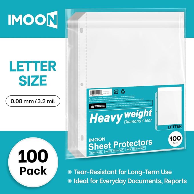 Heavyweight 3-Hole Letter Size Sheet Protectors - High Transparency Plastic Heavy Duty Sleeves for 3 Ring Binders, Archival Safe, Durable Page Protectors for Documents, 8.5x11 Inch (100 Pack) - Image 2