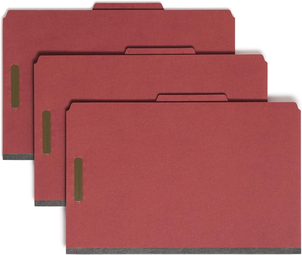 Smead Value Filing 100% Recycled Pressboard Classification File Folder, 1 Divider, 2" Expansion, Legal Size, Red, 10 per Box - Image 2