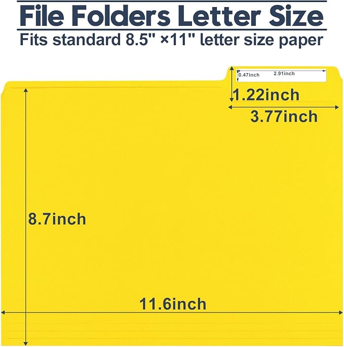 File Folders,Colored File Folders Letter Size 8.5" x 11",150 Pack 1/3 Cut Tab Bulk Folders,Durable Paper Folders with Blank Labels for Office Business School Home Use,Lemon Yellow - Image 2