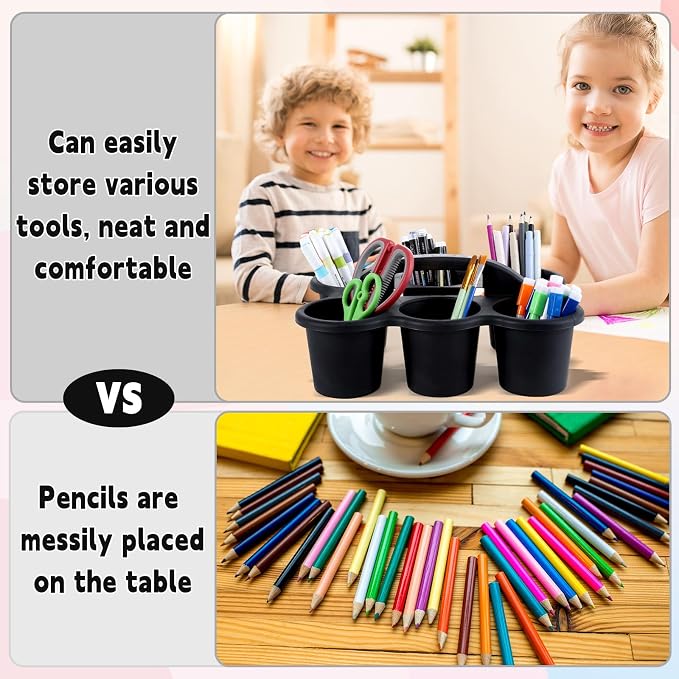 6 Pack Classroom Caddy with Handle Plastic Storage Caddy Organizer with 6 Compartments Drink Cup Caddies Holder Portable Storage Bin for Pencil, Crayon, Marker, Home, Office, School Supplies(Black) - Image 4