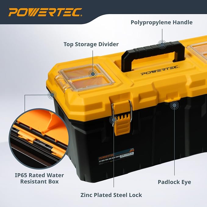 POWERTEC PRO 22-Inch Tool Box with Trays - Lockable, Metal Latch, Organizer, Portable Storage for Tools, Small or Mid-Sized Parts (72363V) - Image 3
