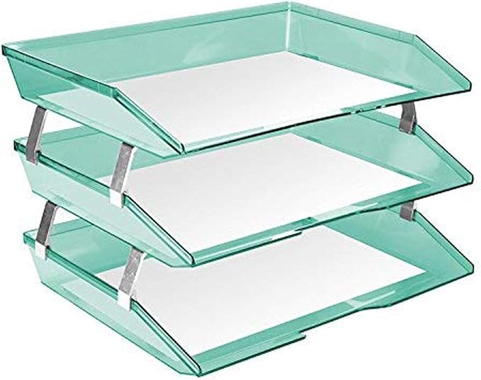 Acrimet Facility 3 Tier Letter Tray, Side Load, Letter Size/A4, Desktop File Organizer, Plastic (Clear Green Color) | Document Tray with Aluminum Rods - Image 2