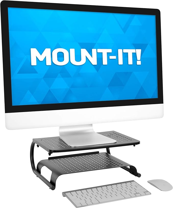 Mount-It! 2 Tier Desk Organizer Riser | Computer Monitor Stand with Keyboard Storage Shelf for Desktops, Laptops, Printers, Home Office Space Saver (2 Shelves) by Mount-It