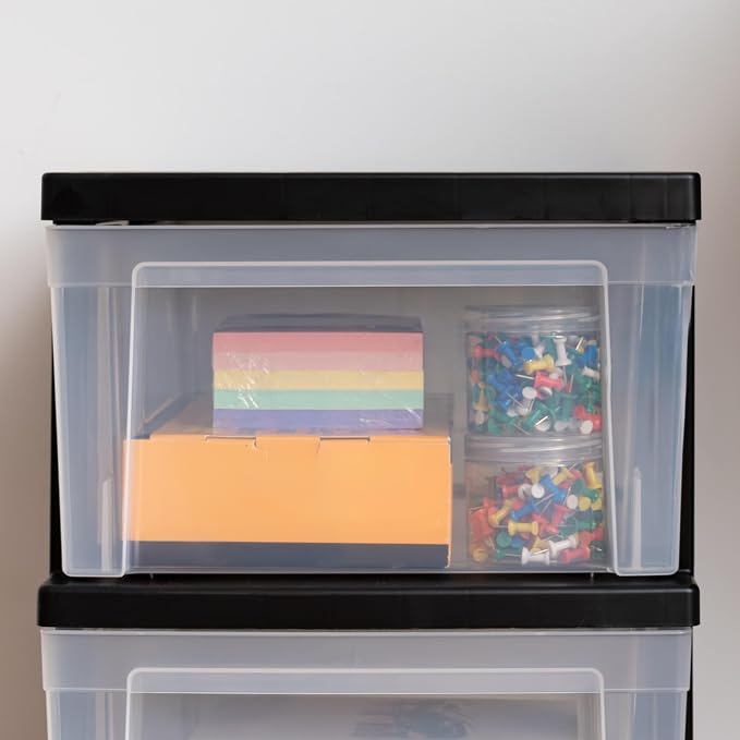 IRIS USA 3-Drawer Slim Narrow Storage Organizer, 2-Pack, Black/Clear | Organize craft supplies, school essentials, beauty items, and small household accessories with compact drawer storage - Image 7