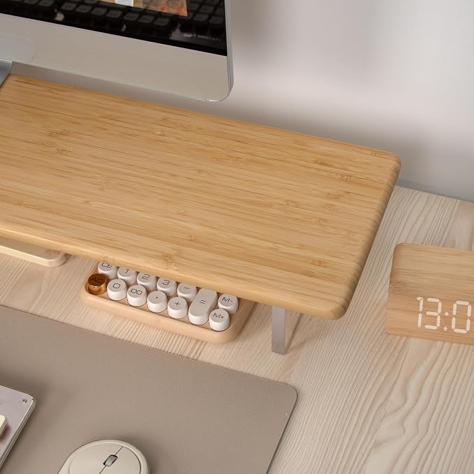 Bamboo Monitor Stand Riser, Natural Desk Shelf with Acrylic Legs | 31.5-Inch Wide, 3.3-Inch Clearance, Fits Monitor, Laptop, Printer and Speakers for Small Desks - Image 6