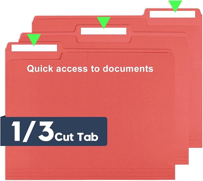 File Folders,150 Pack Colored File Folders Letter Size,8.5" x 11",1/3 Cut Tab Folder,Durable Paper Bulk File Folders with Blank Labels for Office Business School Home Use,Dark Red - Image 3