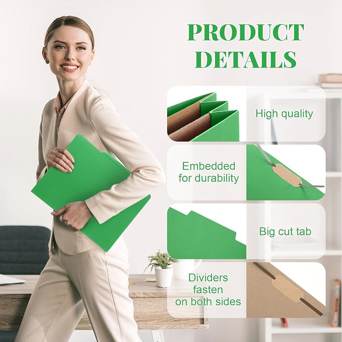 36 Pcs Skyygemm Classification Folder Letter Size, 2 Pocket File,Green | Back to School Supplies, File Organizer with Fastener, Expanding File Organizer Bulk for Office Employee, Staff, Teacher - Image 5