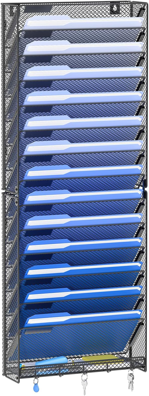 OUTWOLF 15 Tier Wall File Organizer with Hooks, Hanging Wall File Holder Wall Mount Paper Folder Organizer for Office, Magazine Rack by OUTWOLF
