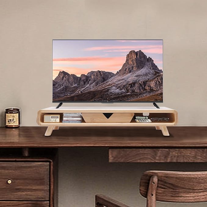 Bamboo Monitor Stand Riser Exquisite Monitor Stand with Drawer Ergonomic Height Wood Monitor Stand, No Assembly Required - Image 8