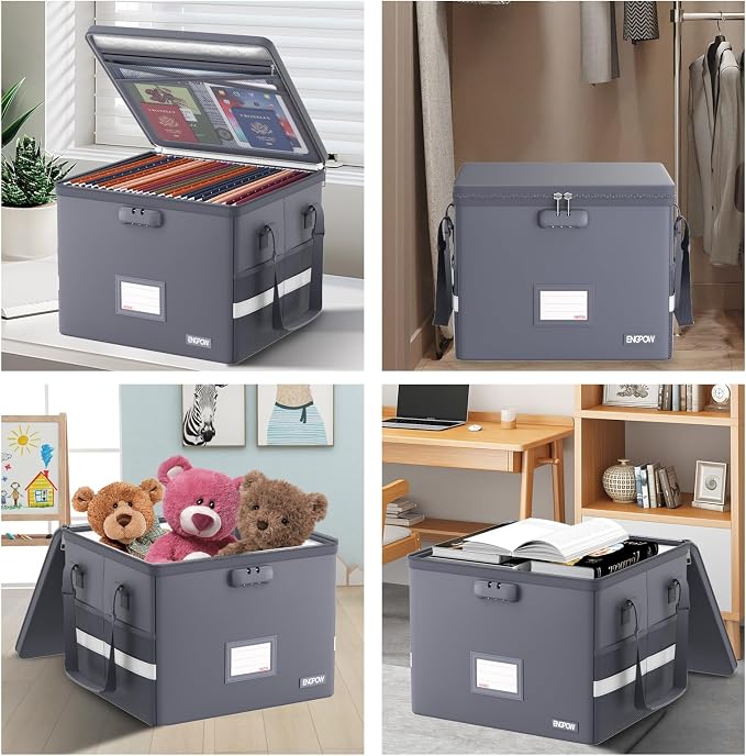 ENGPOW 5200°F File Box Fireproof Document Box with Lock,Heat Insulated Collapsible File Storage Organizer Box with Handle,Portable Home Office File Cabinet for Hanging Letter/Legal Size Folder, Gray - Image 7