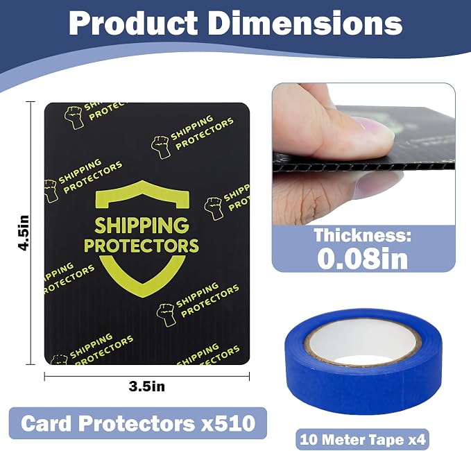 510-Pack Trading Card Shipping Protectors 3.5'' x 4.5'' with 4 Rolls of Tape, Heavy Duty Corrugated Sheet for Safe Shipping, Precut Card Mailers for Sports, MTG, and Collectible Cards (Black) - Image 2