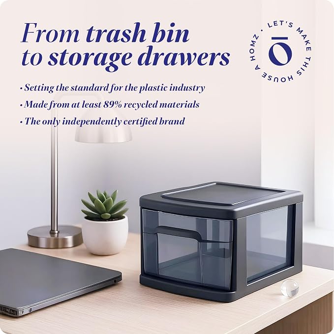 HOMZ 1 Drawer Storage Cart, Medium Plastic Container, Black Frame, 2 Pack | 14.25" Wide Medium Tote with 1 Smoke Tint Drawer for Organizing Bathrooms, Bedrooms, Home Offices, Closets, and Dorm Rooms - Image 8