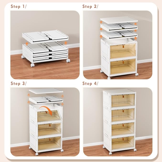 CTSNSLH 4 Tier Plastic Storage Bins with Lid 32QT - Stackable Storage Bins | Organizers and Storage with Wheels, Plastic Storage Cabinet Organization and Storage for Living Room,Office,Dorm - Image 3