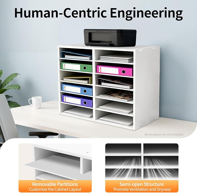12 Compartment Adjustable Desktop Literature Organizer Mail Sorter White | Thickened PVC Construction, 110Lbs Load Capacity, Removable Dividers, Easy Assembly, Heavy-Duty Top Panel for Office School - Image 7
