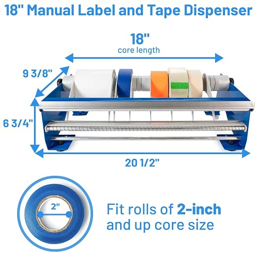 IDL Packaging 18" Manual Label and Tape Dispenser, 2" and Up Core Size, Adjustable Roll Width - Tabletop & Wall-Mounted Multi Roll Holder - Industrial Grade Steel Construction - Image 2