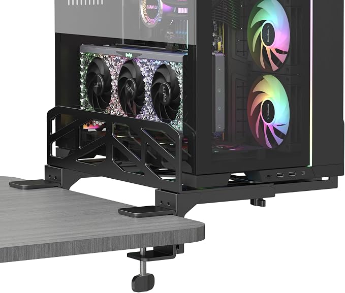 Pholiten Clamp-on Desk Extender PC Desk Mount Holder，Universal PC Wall Mount,7.28 to11.8 inch Wide Gaming Computer Case Stand，Capacity Weight 66lbs by PholitenMonitorArm