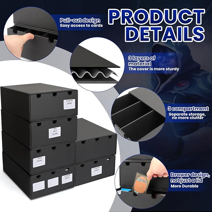 AOBOPLE Trading Card Storage Box,18000+ Cardboard Sports Card Boxes | Bulk Card Boxes with 60 Card Dividers,Labels +Tape,Stackable,Card Organizer for MTG TCG PTCG Sport Cards - Image 3