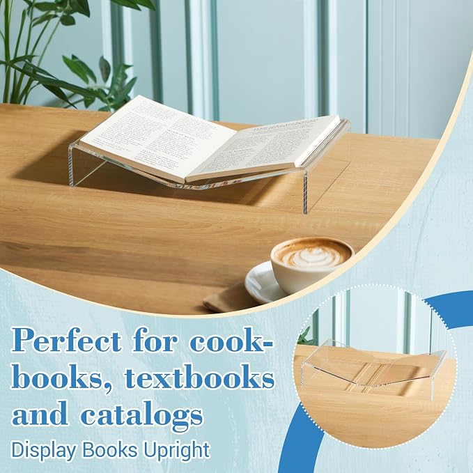Sintuff Large Acrylic Open Book Display Stand 12.4" W X 7.87" d X 2.36" H, Open Bookstand Holder for Display and Reading Cookbooks, Art Books, Bibles, Magazines - Image 2