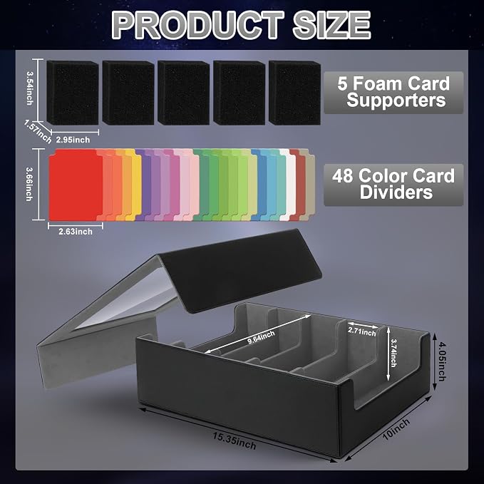 AOBOPLE 3900+ Trading Card Storage Box, Clear Lid and Magnetic Closure | 5-Row Card Box,PU leather,48 Dividers + 5 Foam Supports,Card Organizer For MTG TCG Sports, Gift For Collectors - Image 5