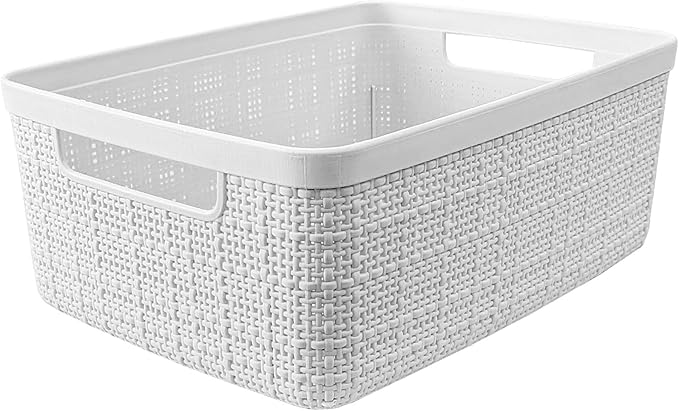 Curver Set of 8 Small 4.5L Jute Decorative Plastic Organization and Storage Baskets - Perfect Bins for Home Office, Closet Shelves, Kitchen Pantry and All Bedroom Essentials, White - Image 3