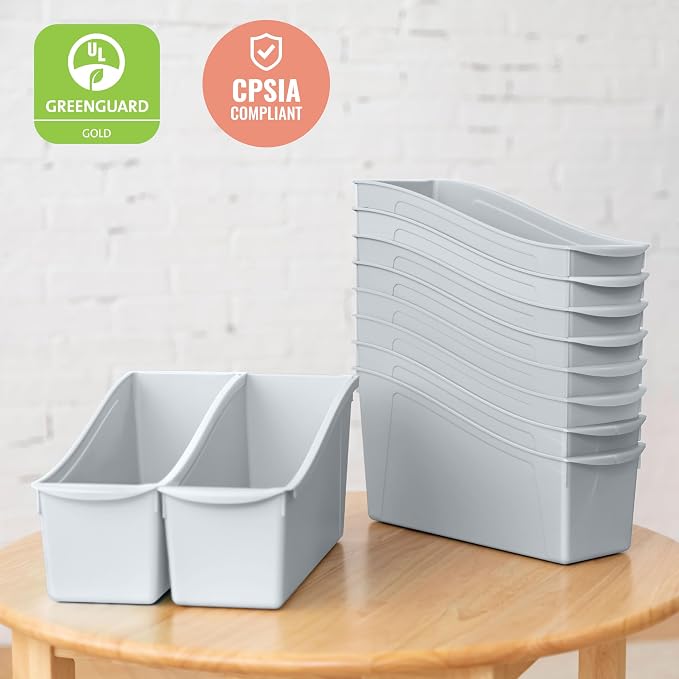 ECR4Kids Linking Plastic Storage Book Bin, Multipurpose Organization, Light Grey, 10-Piece - Image 6