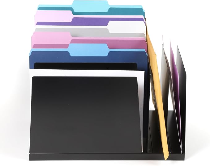 Huron Desktop File Binder Organizer Storage, Combination Vertical 3/Slant 6 Slot Tray, Black Steel - Image 2