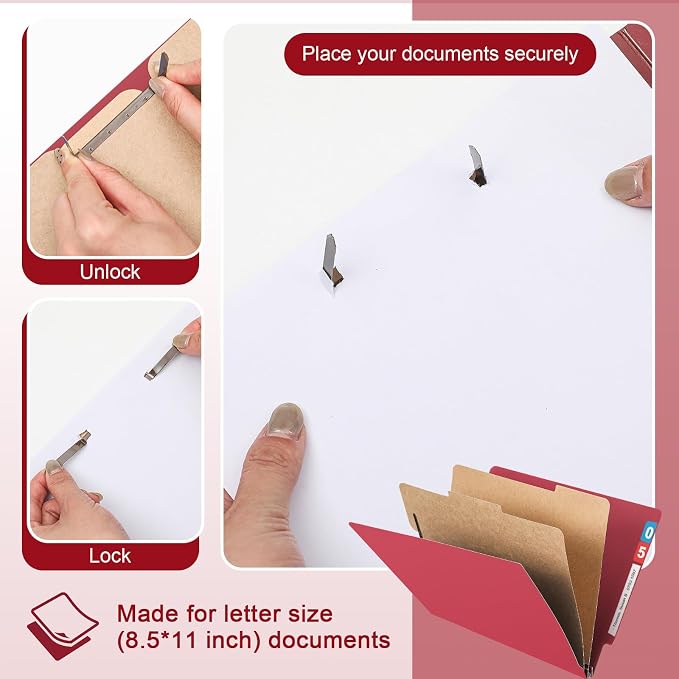 Skyygemm 24 Pack Classification Folders, Letter Size,2 Dividers,Dark Red | Pressboard File Folders, 2 Prong Fasteners, 2" Expanding, Manila, End Tab, for Office School Legal Records Medical - Image 5