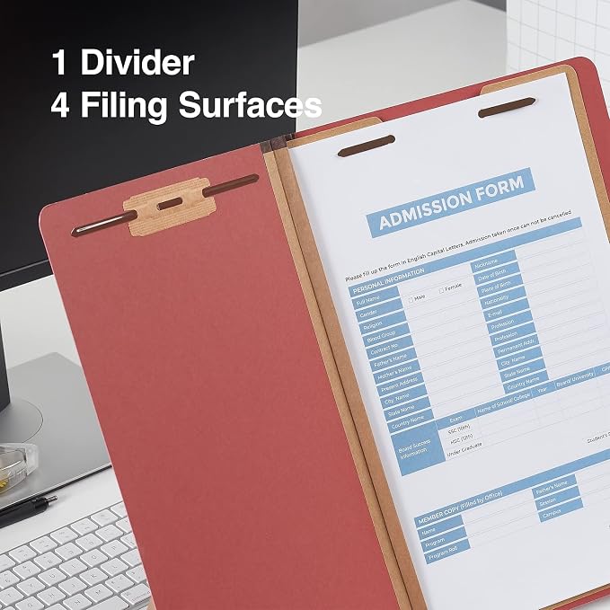 Staples Pressboard Classification Folder, Legal Size, 2/5‑Cut Top Tab, 1 Divider, Red, Durable Construction, 10/Box - Image 8