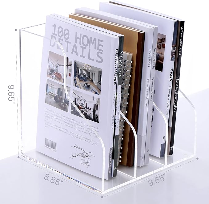 HeZone Desk File Organizer, Acrylic Magazine File Holder with 3 Vertical Compartments Rack File Sorter for Office Home Classroom Desk Organization, Clear… - Image 4