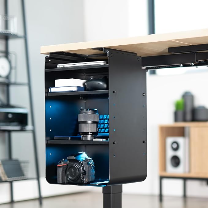 VIVO Under Desk Storage Cabinet, High Capacity Shelving Unit with Height Adjustable Shelves, Holds 44 lbs, Black, DESK-SC01 - Image 2