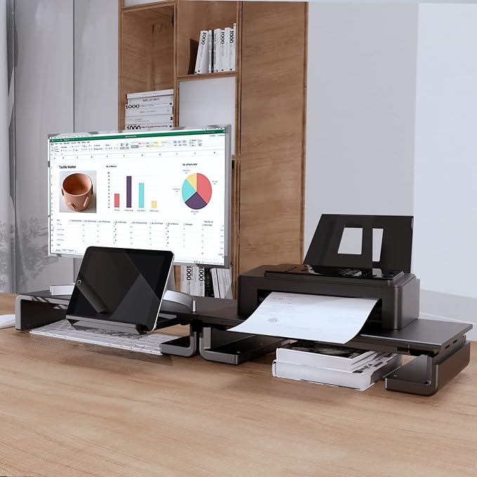 Klearlook Computer Monitor Stand for Desk, Adjustable Foldable Monitor Riser with Storage Drawer & Tablet Phone Holder for Office, Home, Laptop, Desktop (Black 2 Pack) - Image 4