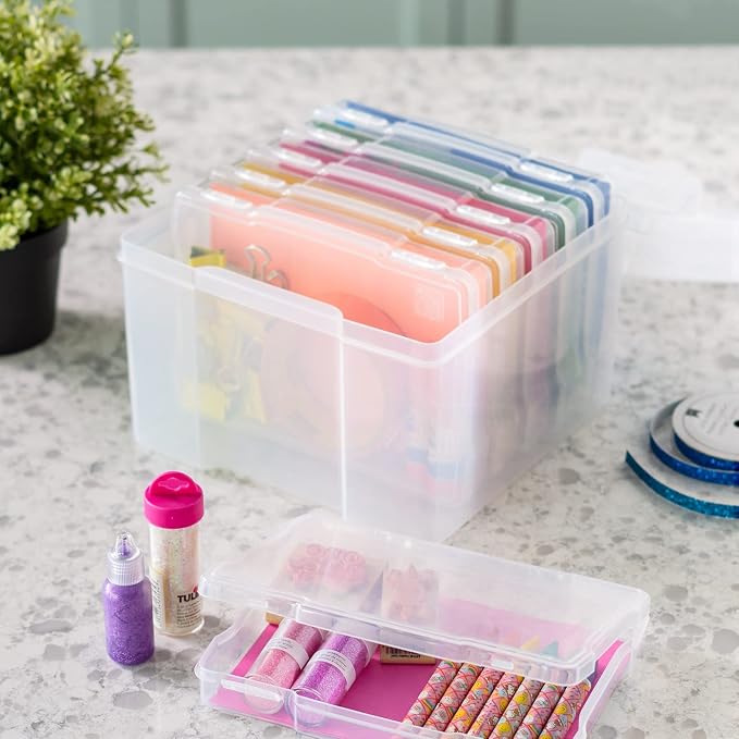 IRIS USA Photo Storage Box |Made in USA| 6 Cases - Clear | Fits 4" x 6" Pictures / Organizing Containers for Tasks, Stickers, Ephemera & Flashcards - Image 3