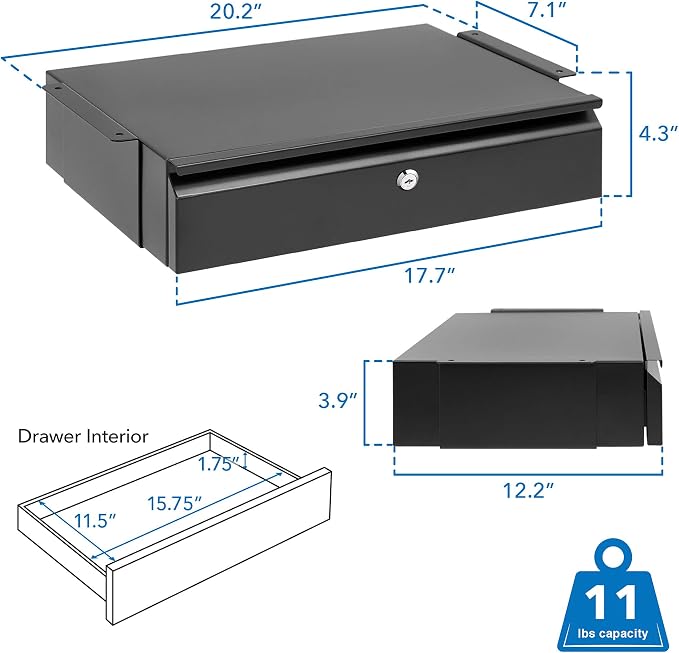Mount-It! Locking Under Desk Pull-Out Drawer, Heavy-Duty Steel Under Table Slide-Out Storage Organizer with Key Lock for Private Storage, Smooth Glide Track, Fits Desks Over 0.71″ Thick - Image 6