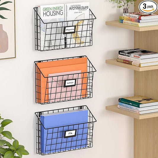X-cosrack Detachable Hanging Wall Files Rack&3-Tier Metal Folder Wall File Holder with Tag Slot Mounts on Wall and Door for Office, Home, and Work Easy Organizing,Black(Patent Pending) by X-cosrack