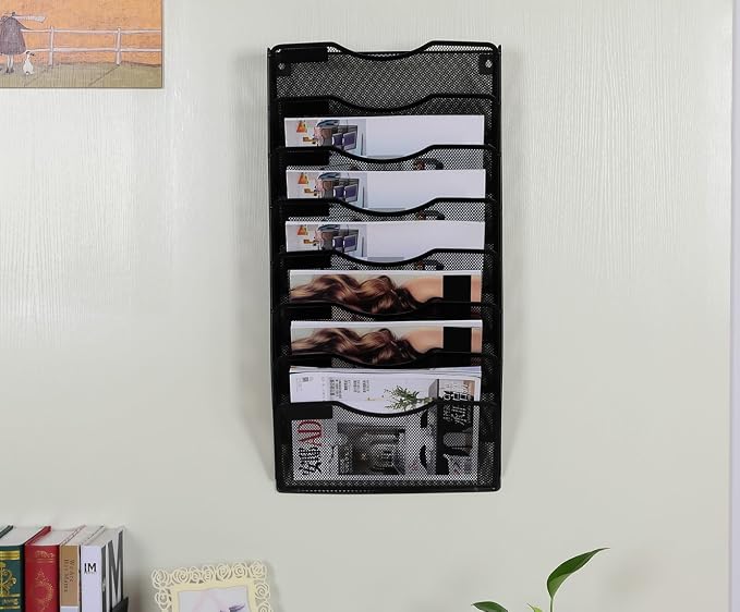 EasyPAG 8 Pocket Mesh Wall File Organizer, Hanging Paper Folder Holder with Classify Label, Vertical Wall Mount Mail Organizer for Office Home Classroom, Black - Image 6