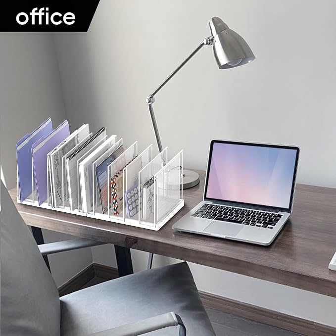 9-Section Desk File Organizer, Vertical File Holder, Mesh Desktop File Folder Metal File Organizer Stand for Office Home Classroom, White - Image 9