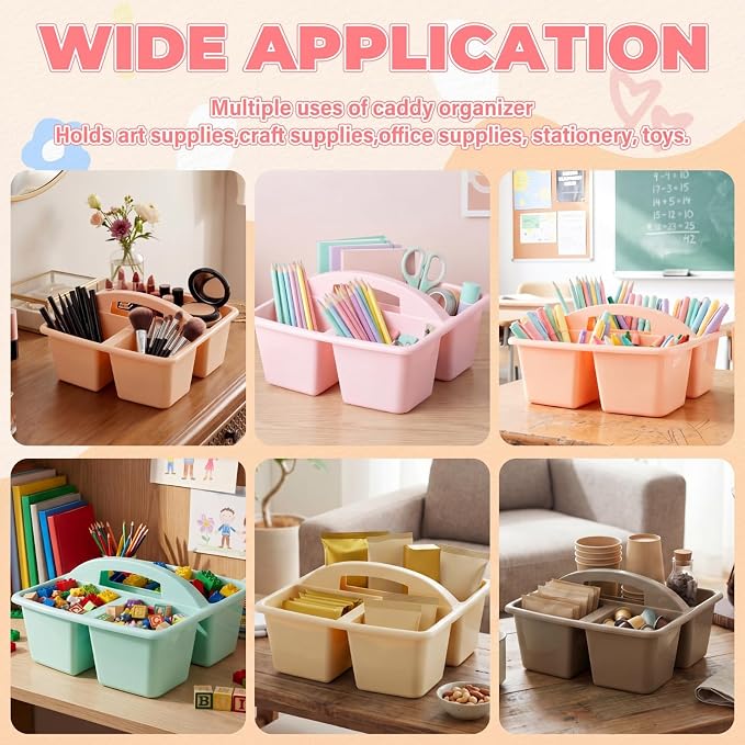 Kathfly 18 Pack Classroom Caddy Organizer with Handle, Plastic Art Craft Cleaning Caddy Bulk, Small Multipurpose Supply Organization Storage Basket for Table Desk Office Pencil Teacher (Morandi Color) - Image 3