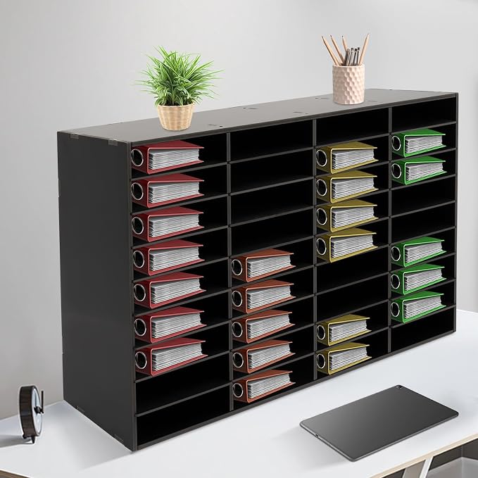 Literature Organizer, Desktop File Sorter Mail Center, Paper Storage Cabinet with 36 Slots Compartments for Home School Office (36 Slots Black) - Image 3