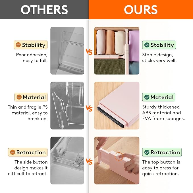 Lifewit 9 Pack Drawer Dividers 4" High 28-43.5cm/11-17" Adjustable Drawer Organizer for Clothes/Utensils, Expandable Drawer Separator in Dresser/Kitchen/Bedroom/Office Organization & Storage Pink - Image 4