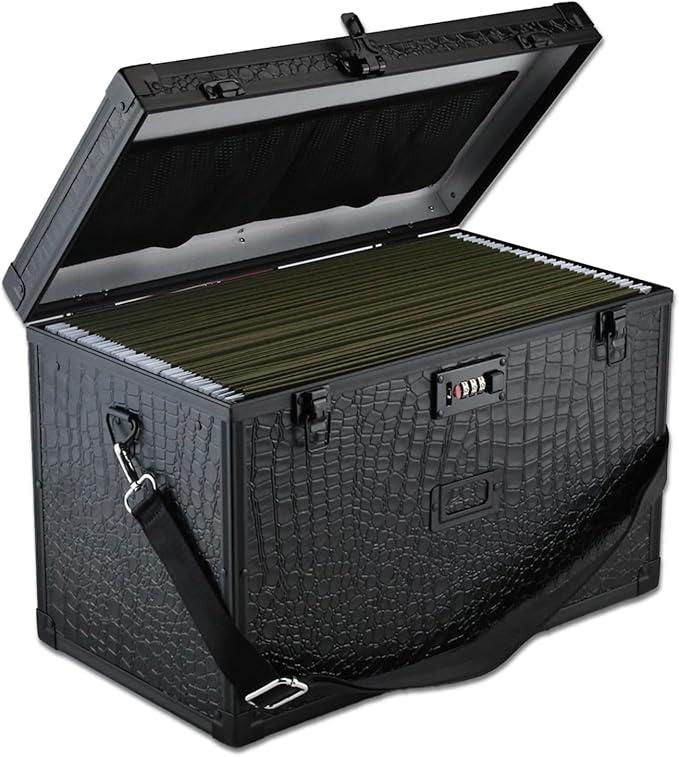 Hanging File Box for Legal, All-in-one set with 20 Folders | Portable Locking Filing Storage Box with Handle & Shoulder strap, Lockable File Cabinet Documents Safe, Lockbox Doc Organizer by Unknown