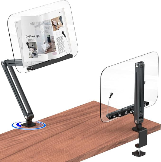 Desk Clamp Acrylic Book Stand for Reading, Ergonomic Design Adjustable Height up to 20 inches with Rotating Bases Cookbook Stand, Suitable for Recipe, Sheet Music, Tablet(Gray) by YCNEW