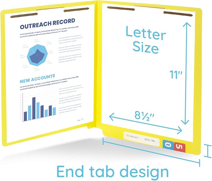 Blue Summit Supplies 50 Yellow End Tab Fastener File Folders, Letter Size | Durable 11pt yellow paper, straight cut end tabs, 2 prong fasteners, medical files, receipts, office reports - Image 2