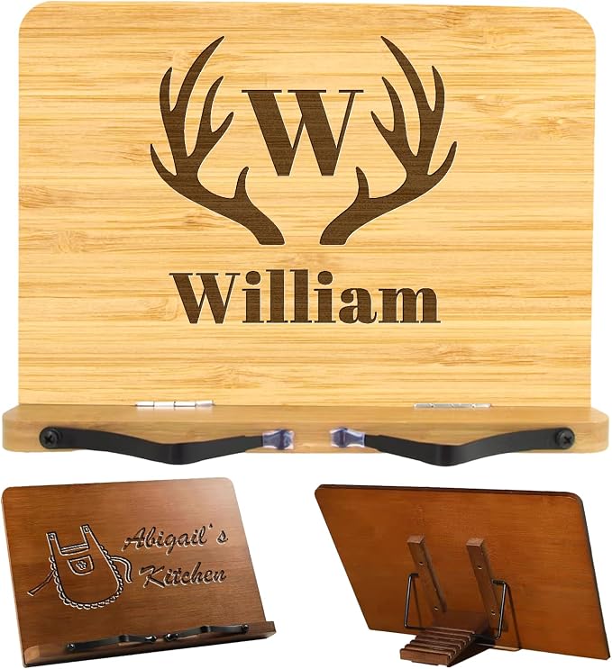 Personalized Book Stand for Reading, Custom Bamboo Cookbook Stands Book Holder with 5 Adjustable Height, Foldable Book Holder for Textbook, Receipe, Painting Papers, Tablet by ubmpj