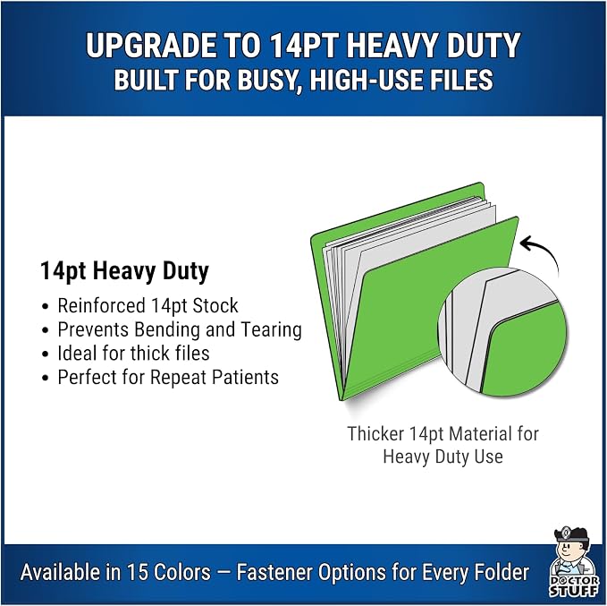 Green File Folders, Doctor Stuff, Legal Size Reinforced End Tab Folder with 2" Bonded Fastener on Inside Front and Back, 14 pt Stock, Box of 50 - Image 4