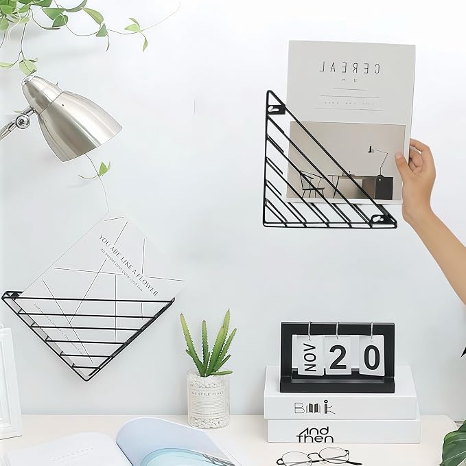 CROISSANT Wall Mounted File Organizer,Metal Magazine Basket, Wall Mounted Magazine Rack, Suitable for Hanging File Folders for Office Living Room (Black, 2 Pack) - Image 6