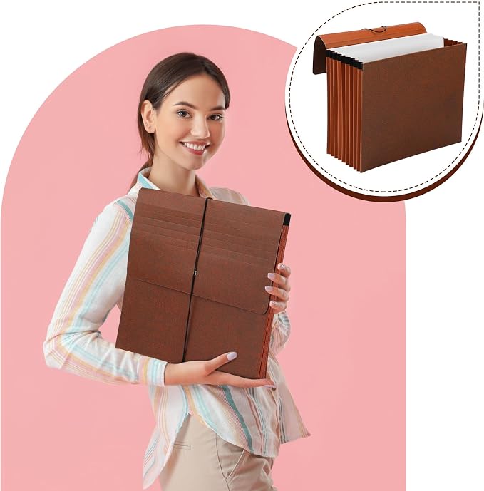 PerKoop 1 Pcs Expanding File Folder with Flap 7 Inch Expansion Expanding File Wallet with Elastic Cord Closure Letter Size Heavy Duty Document Organizer, 10 Slots, Brown - Image 3
